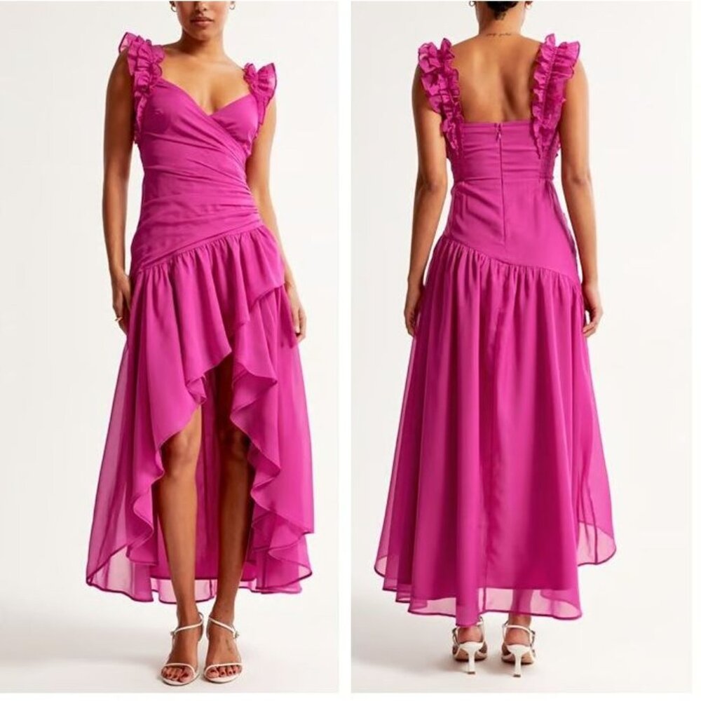 NEW‎ Abercrombie & Fitch Womens Medium Magenta Pink Ruffle Maxi Dress Sleeveless